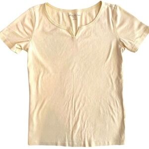 EDDIE BAUER Pastel Yellow Slight V-Neck T-Shirt TL